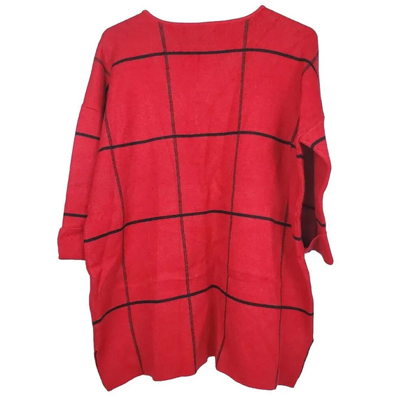 Women's TAHARI Sweater Black Red Windowpane Plaid Cuffed Sleeve SZ 1X Plus - Picture 4 of 9